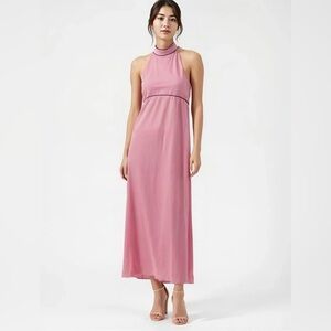 Vintage - 1970’s Pink with Red Piping Halter Maxi Dress Dopamine Dressing